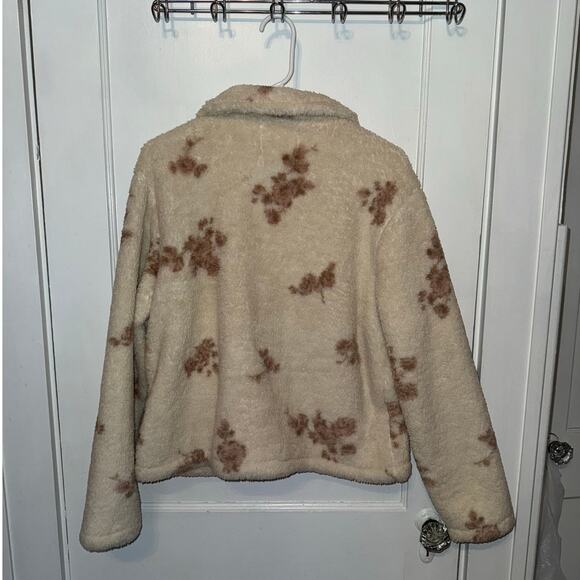 New Lucky Brand Floral Faux Fur Fleece Zip Jacket size M - Picture 7 of 7